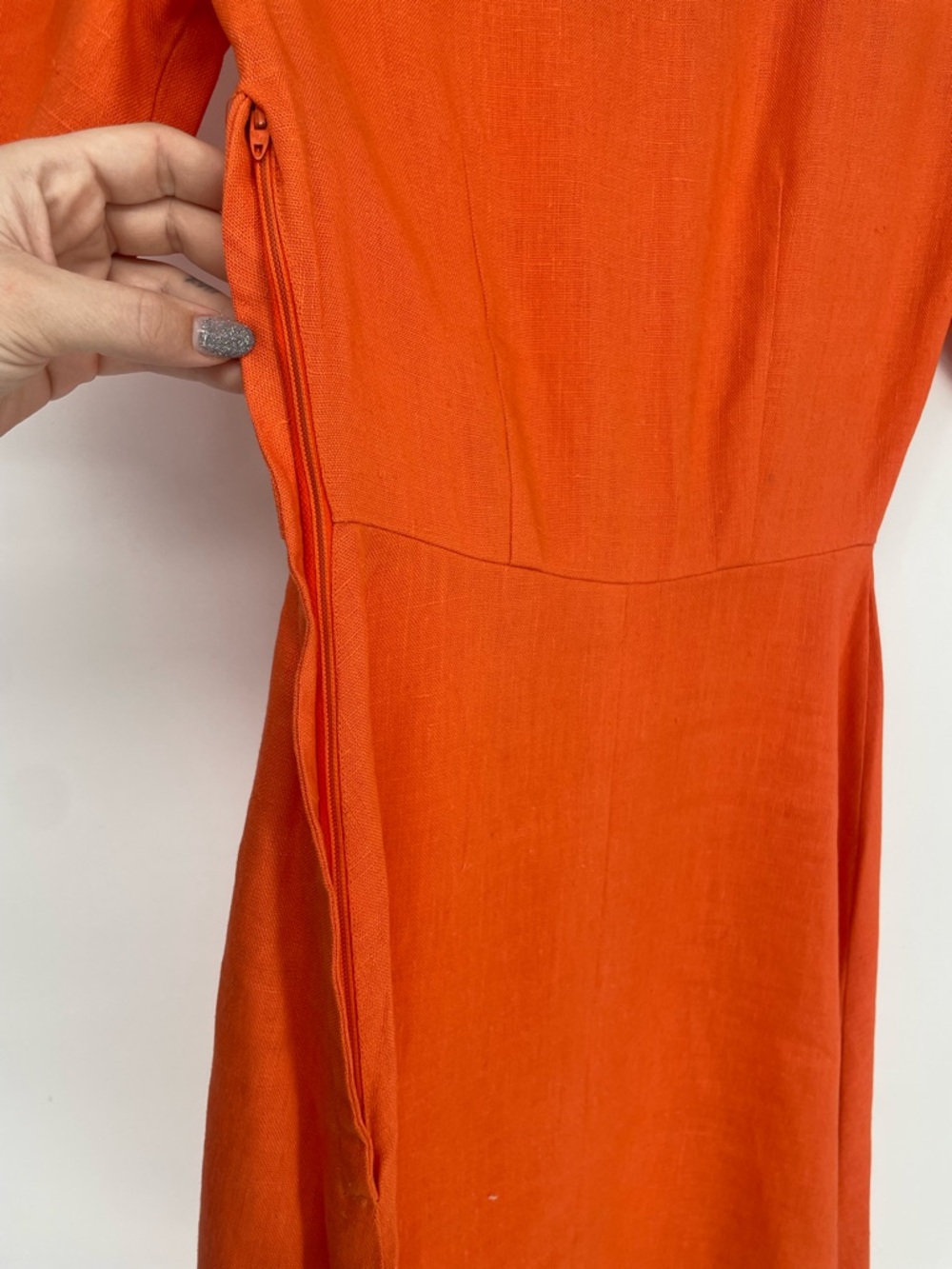 Vintage 60s Mod Vibrant Orange Asymmetrical Button Front A-line Retro Dress - Picture 11 of 12